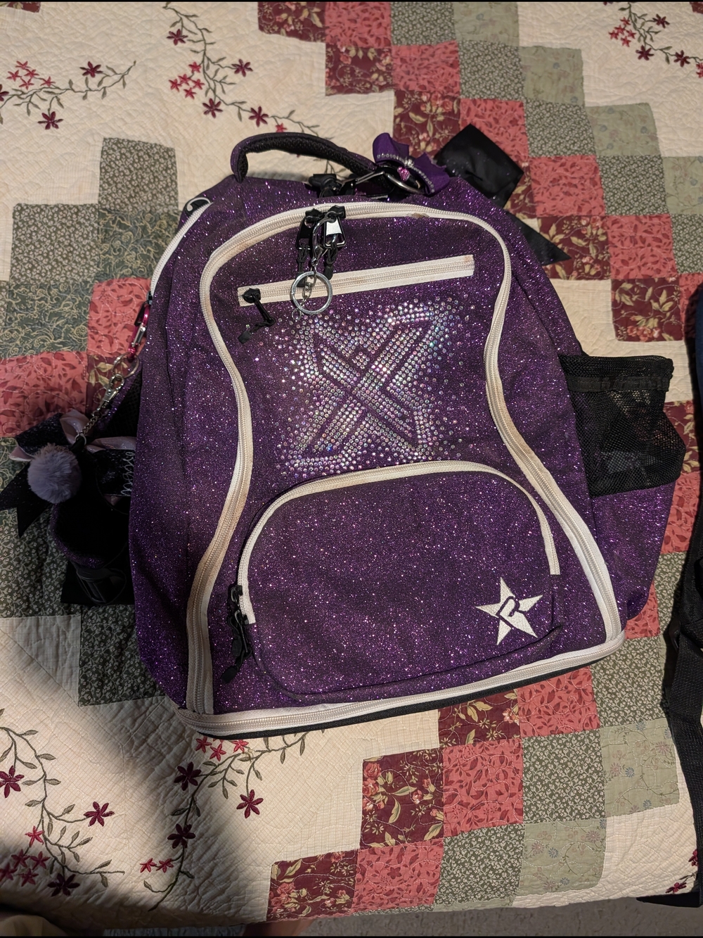 Kids Glitter Purple Star Backpack with Multiple Pockets